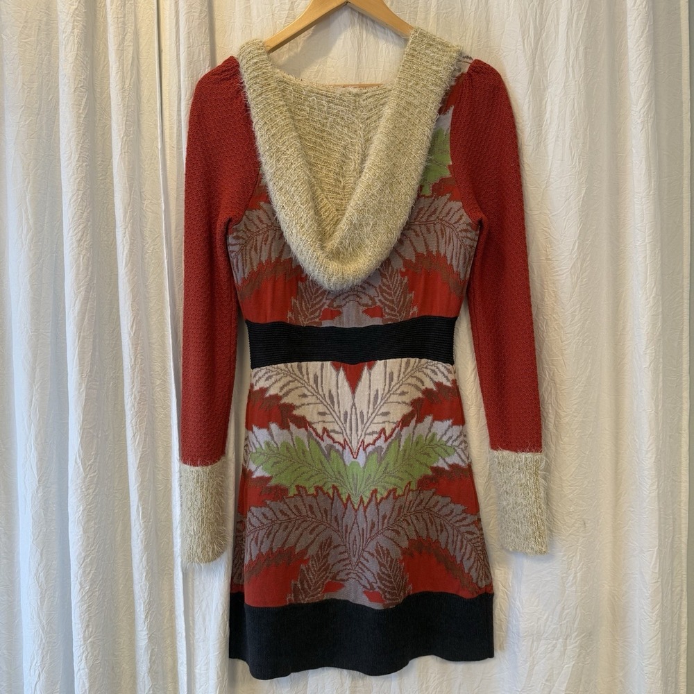 Anthropologie Lia Molly New Orleans Holiday Fern Hooded Cardigan XS Boho Artsy - Picture 6 of 14